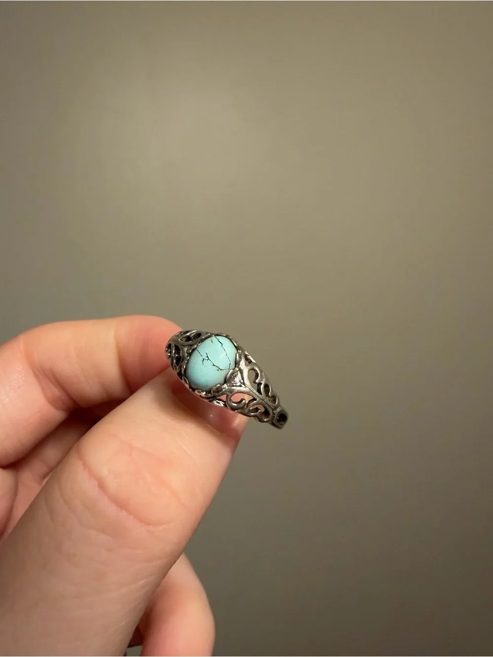 925 Sterling Silver Turquoise Cabochon Filigree  Ring